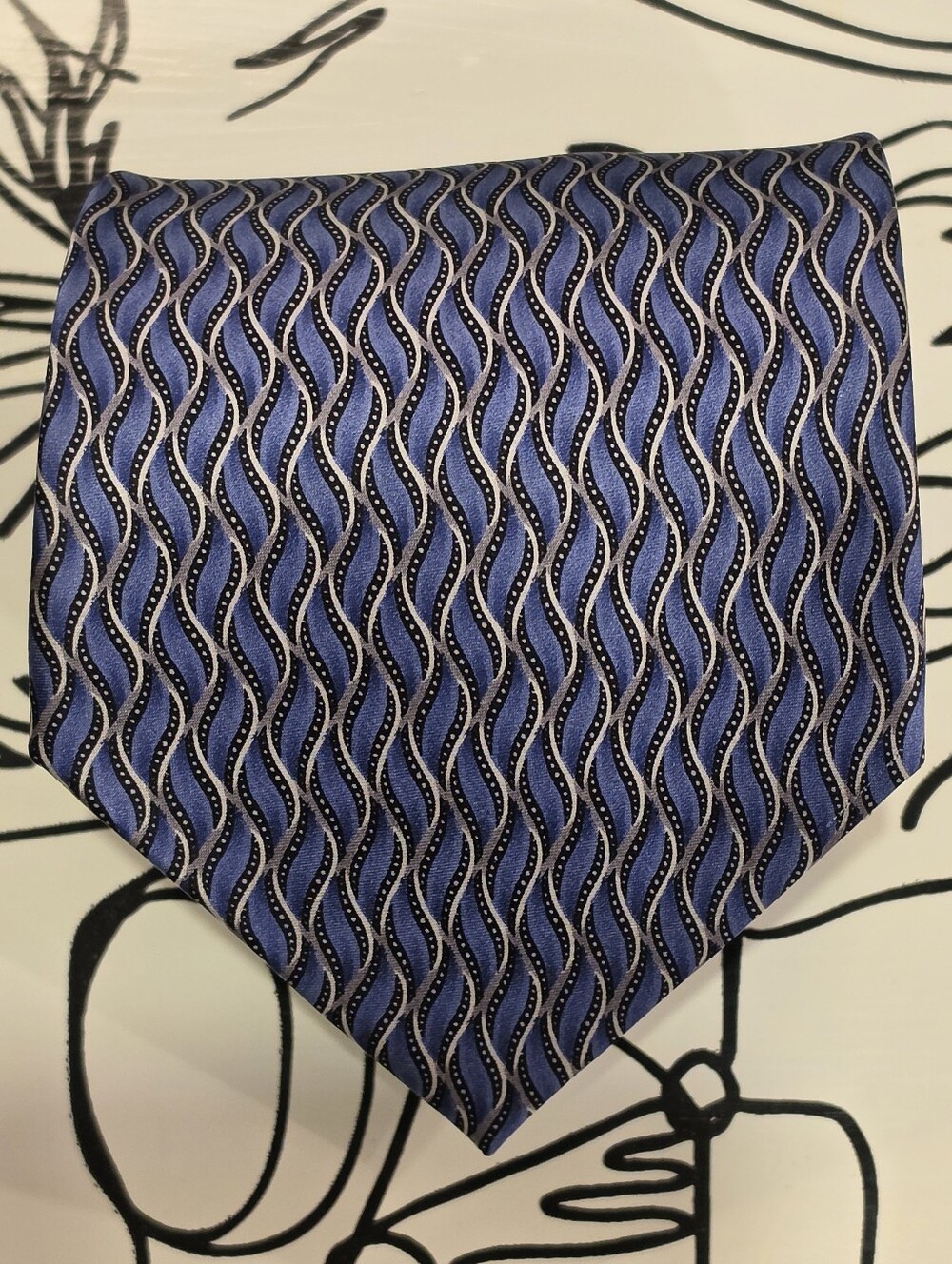 Umberto Bossi Roma Milano Silk Tie Blue Wave Geometric Handmade 61" x 3.75"